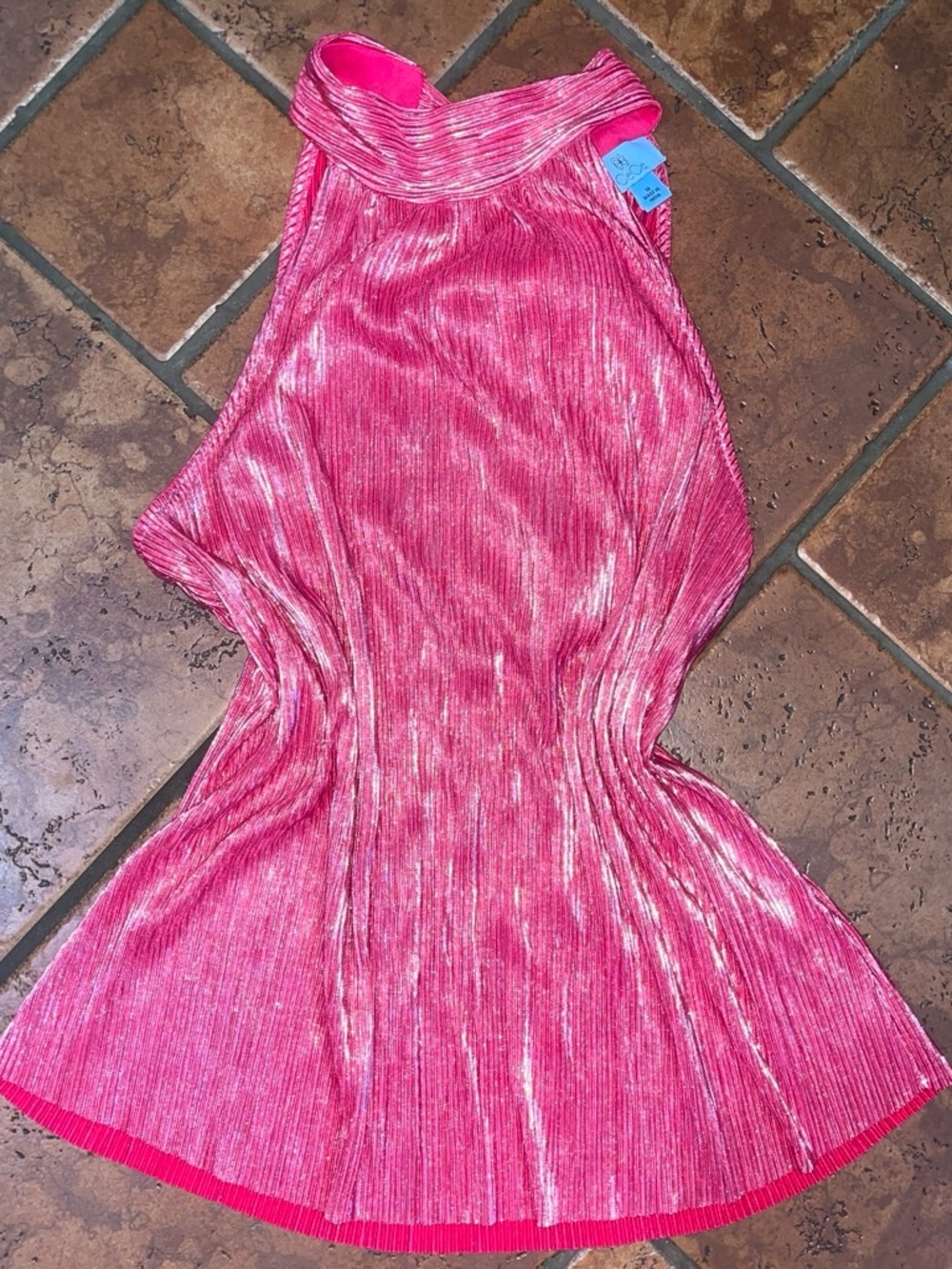 CeCe Shimmery Hot Pink Pleated Shell Top